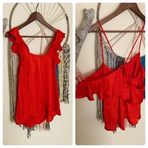 BP-Bright Red Off The Shoulder Red Blouse Top